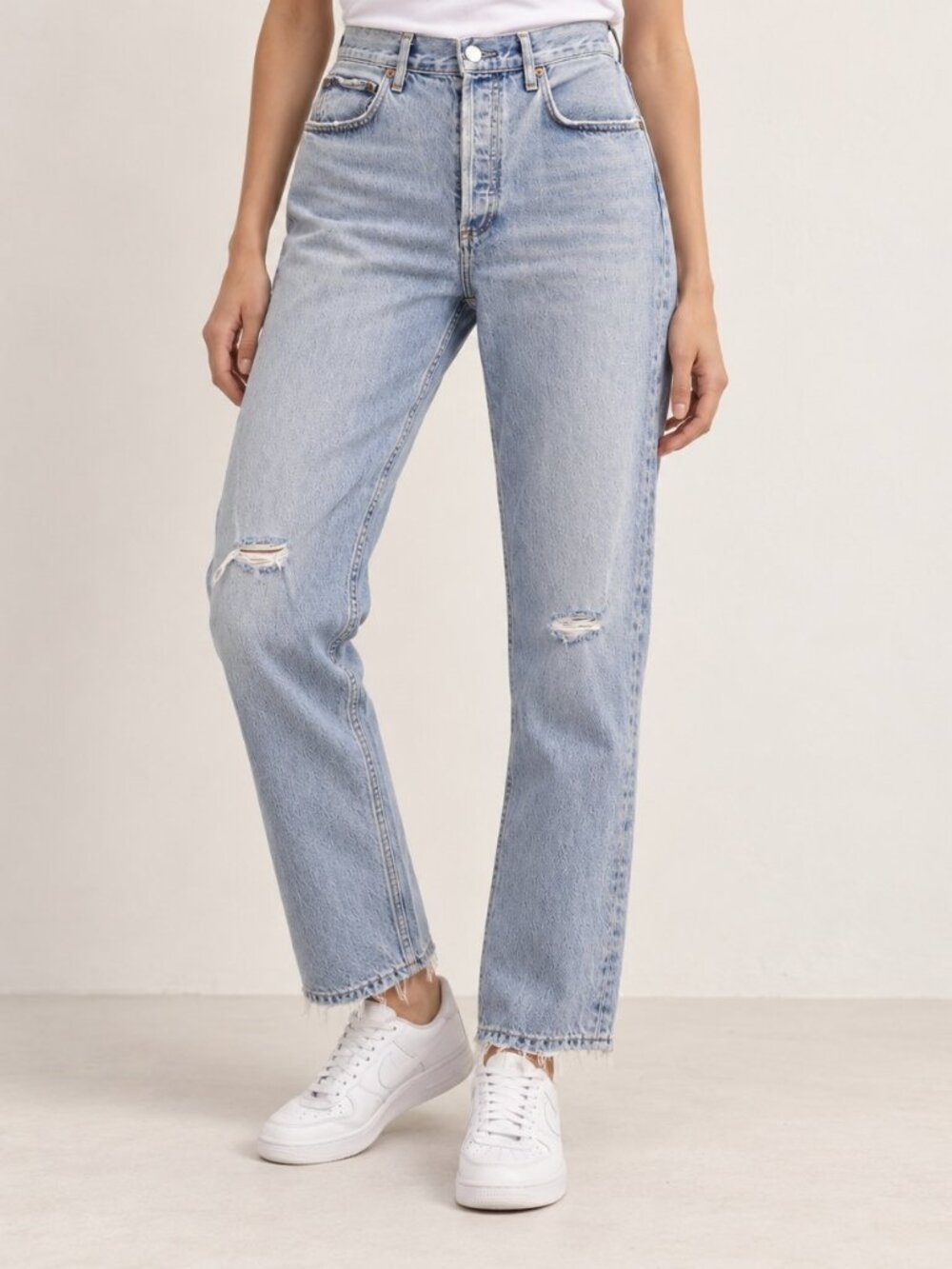 AGOLDE 90s Pinch Waist High Rise Straight Jeans Flashback Light Wash Ripped 26